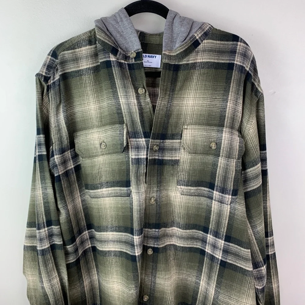 Old Navy Plaid Hooded Flannel Shacket Shirt Jacket Size Extra Large XL